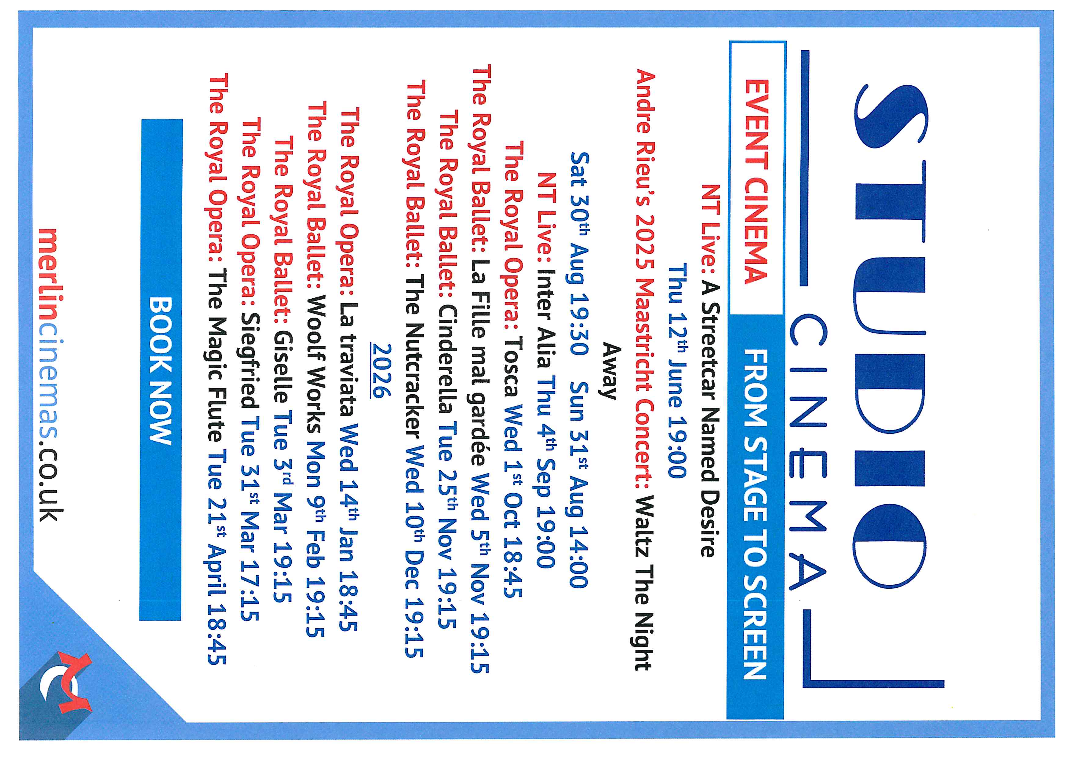 Event cinema listings on at Studio Cinema in Coleford. Visit www.merlincinemas.co.uk